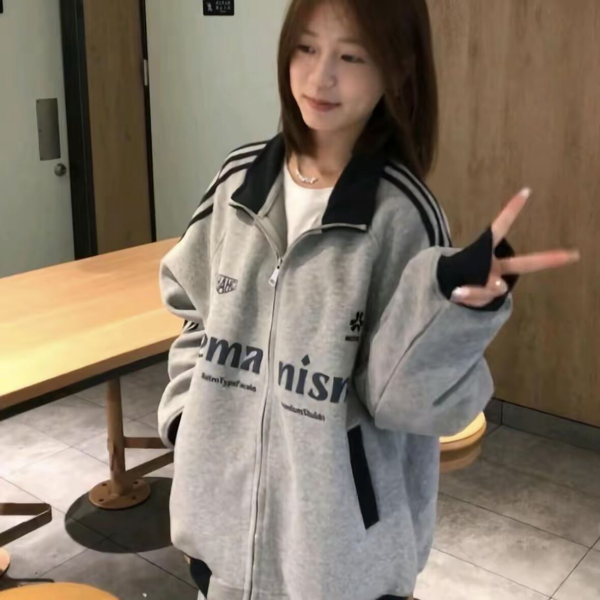 日系小众慵懒ins外套女春秋季显瘦大码百搭简约宽松美式上衣卫衣