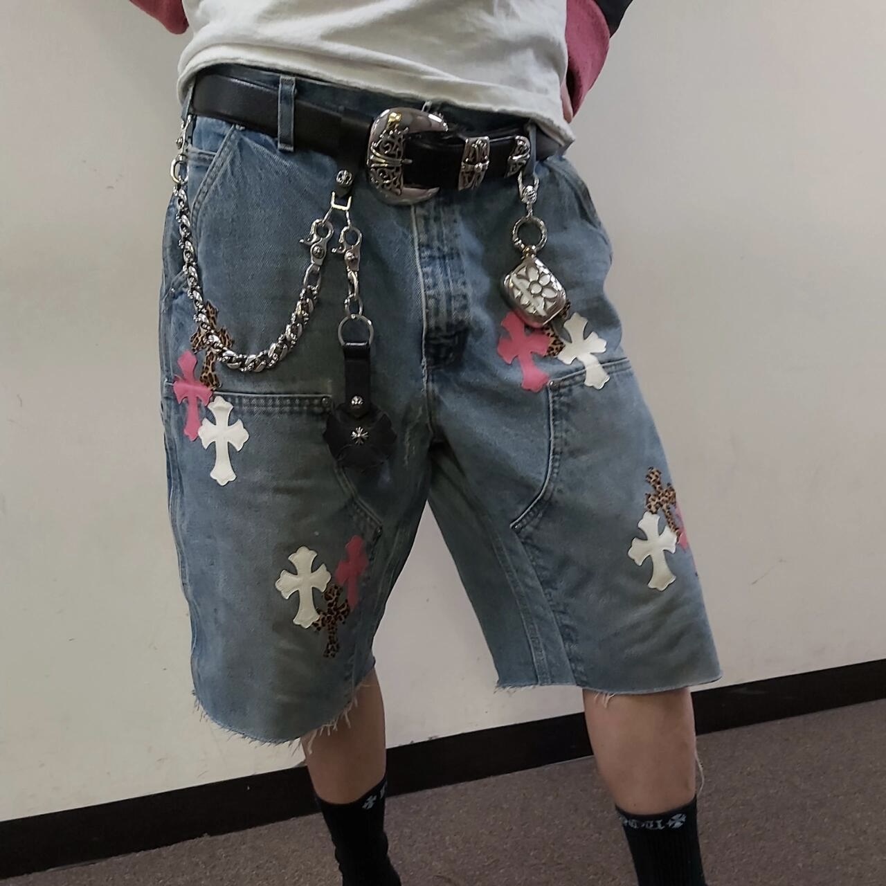炫技神作CH克罗风十字架贴皮牛仔短裤五分裤潮Off-whiteVetements