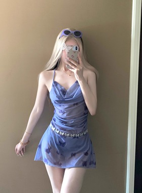 AYSTUDIO泳衣女分体比基尼挂脖裙式性感纯欲风保守显瘦遮肚泡温泉