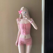 AYSTUDIO宋慧乔同款 红色条纹系带纽扣平角分体温泉泳衣女小众度假