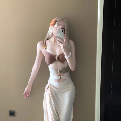 新款性感纯欲连体长裙泳衣女度假
