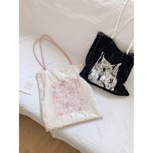 宋茜同款珠光蕾丝帆布包包女2025新款小众单肩腋下包大容量托特包