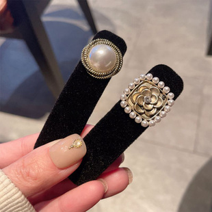 黑色丝绒山茶花珍珠发夹刘海夹赫本风气质侧边夹碎发发卡女发饰品