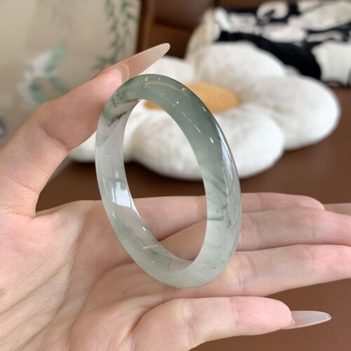 玉长情【清窈温婉】缅甸高端翡翠冰透飘花玉手镯子正品真玉石处理