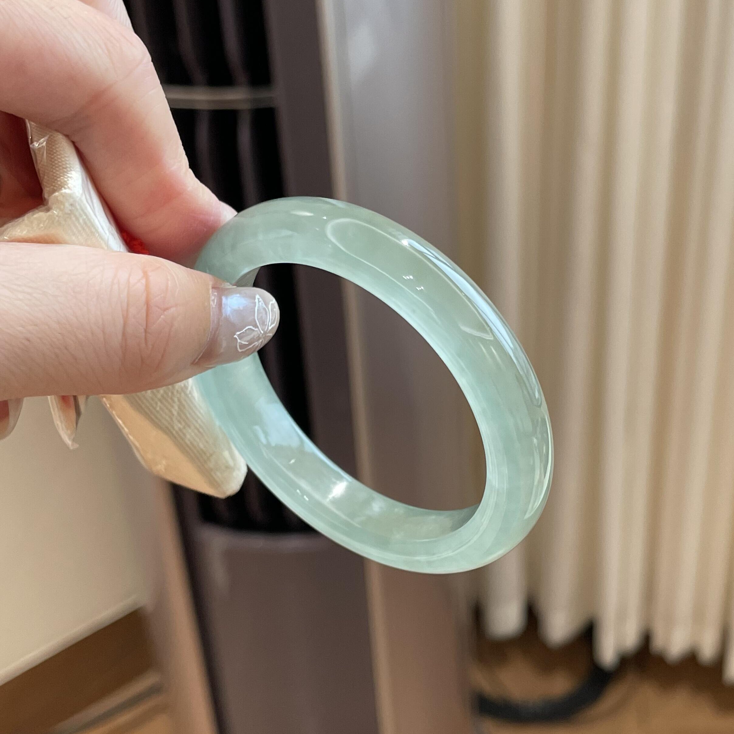 玉长情【时屿涵容】高端缅甸翡翠冰种浅青玉手镯子正品真玉石处理