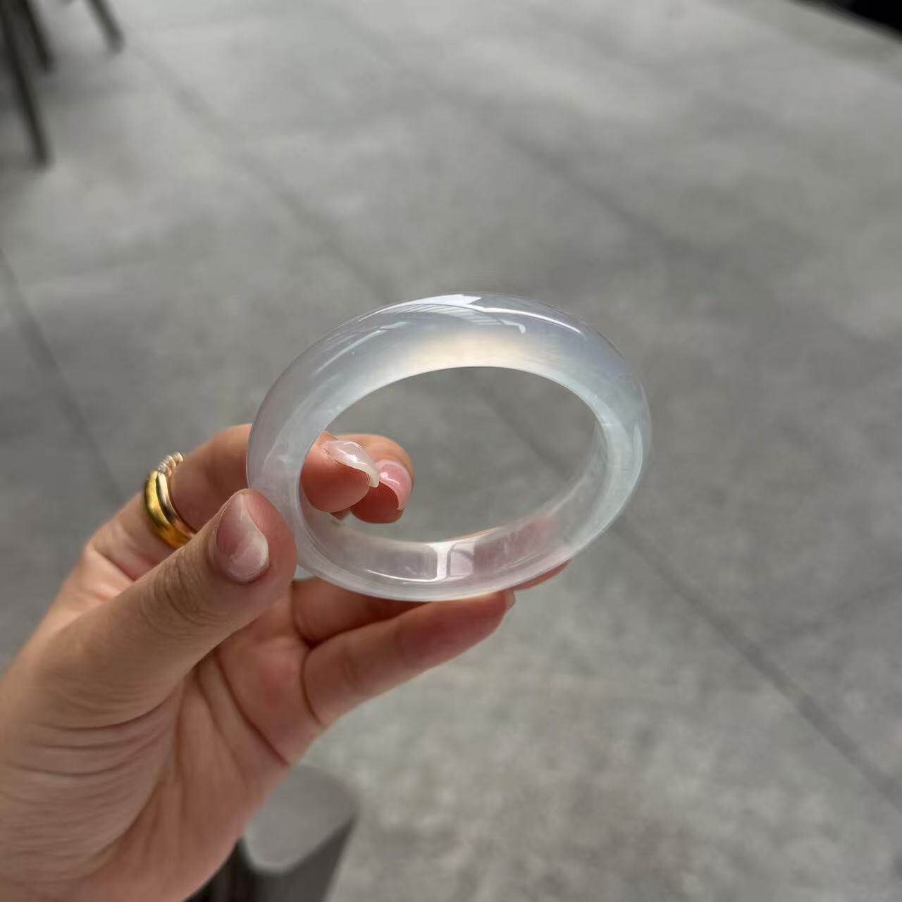 玉长情【青瑶凝翠】高端高冰种缅甸翡翠白月光纯色玉石手镯子处理