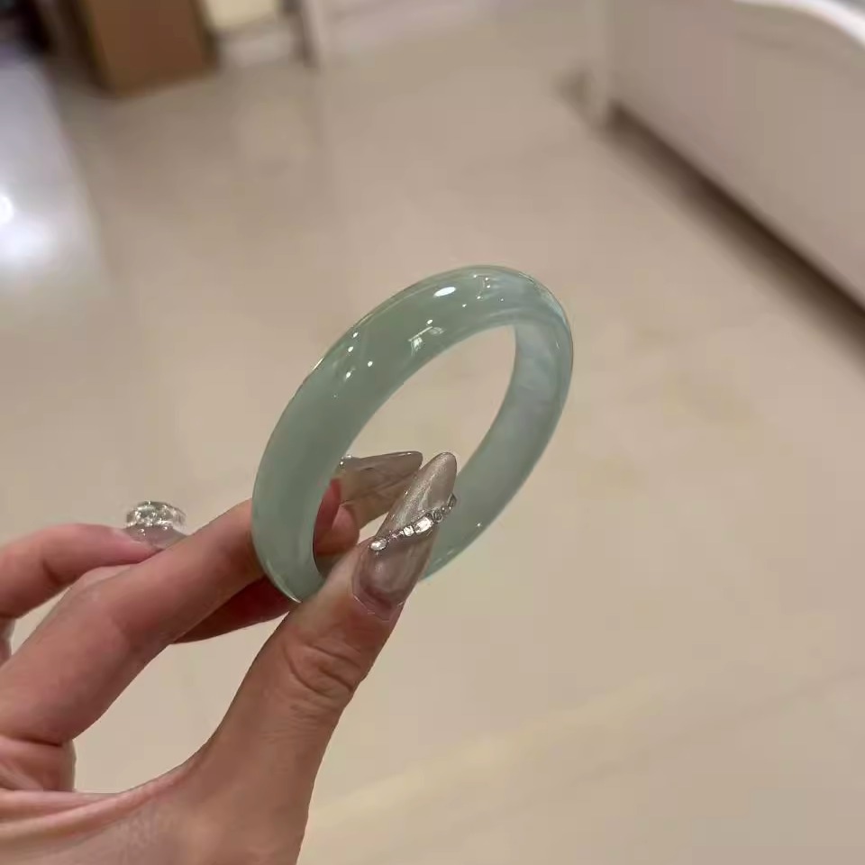 玉长情高端缅甸翡翠冰种飘花油青玉手镯子贵妃镯旗舰店步离镯处理