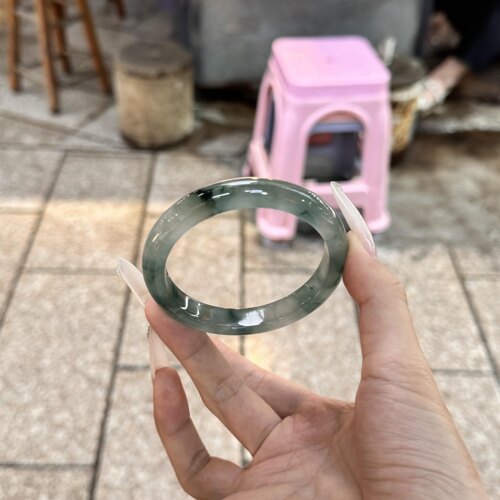 玉长情高端冰种缅甸翡翠玉手镯子女款油青飘花贵妃镯正品玉石处理