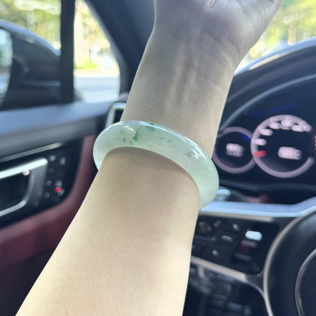 玉长情高端缅甸高冰种翡翠玉手镯子女浅绿冰透飘花正品真玉石处理
