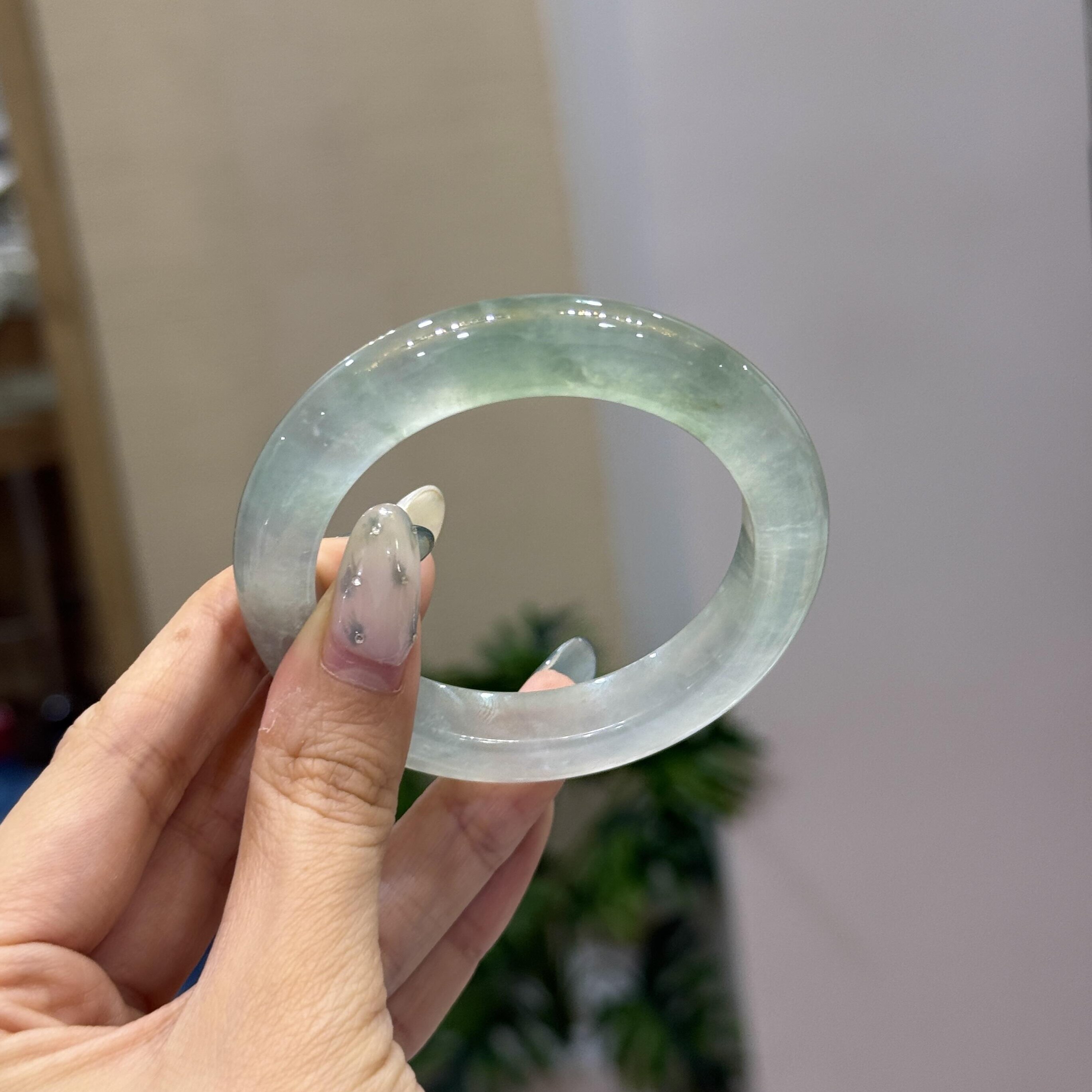 玉长情高端缅甸翡翠高冰种冰透飘花玉手镯子贵妃女款正品玉石处理