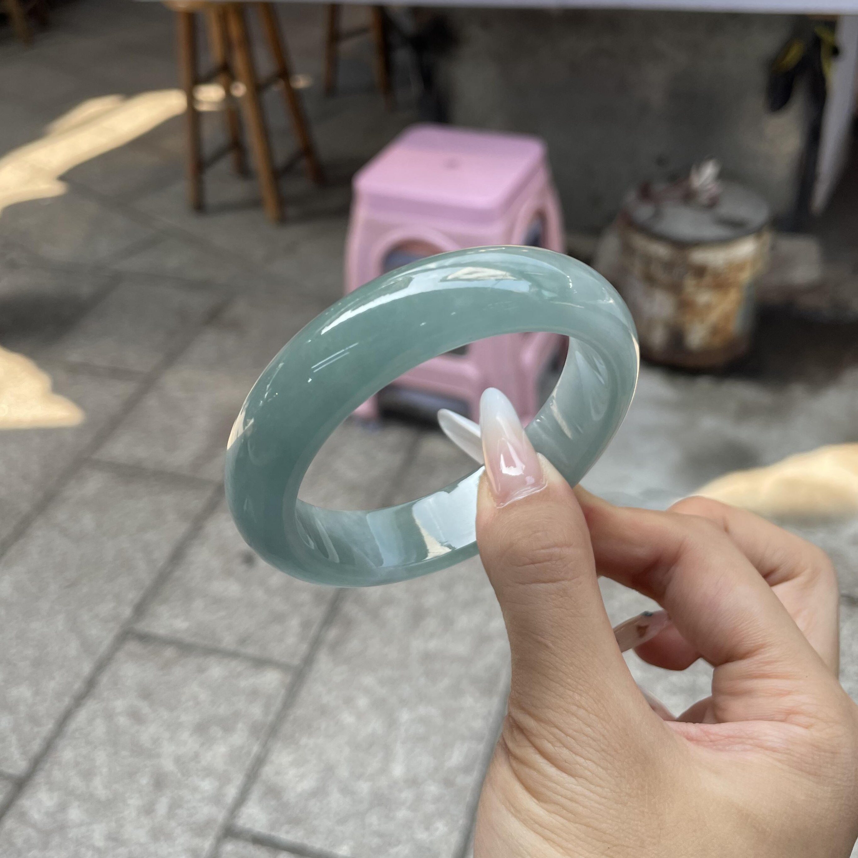 玉长情高端翡翠手镯宽版糯冰种油青冰润女款佩戴玉手镯子正品处理