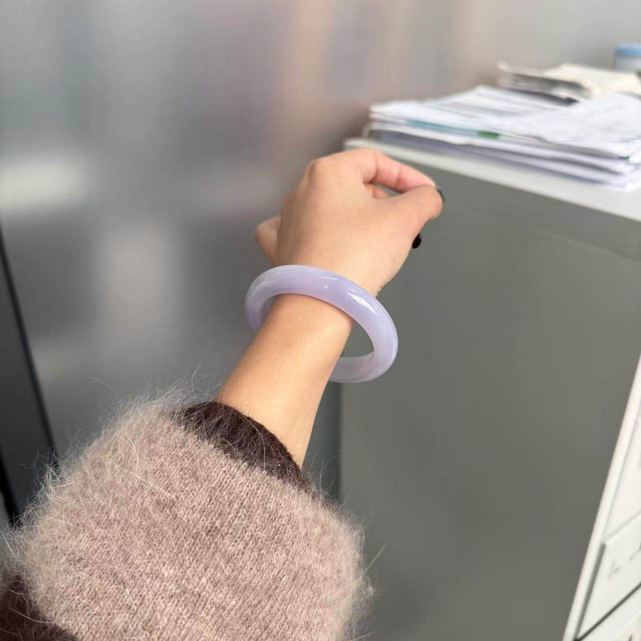 玉长情高端紫罗兰飘花翡翠糯冰种玉手镯子正品缅甸女款真玉石处理