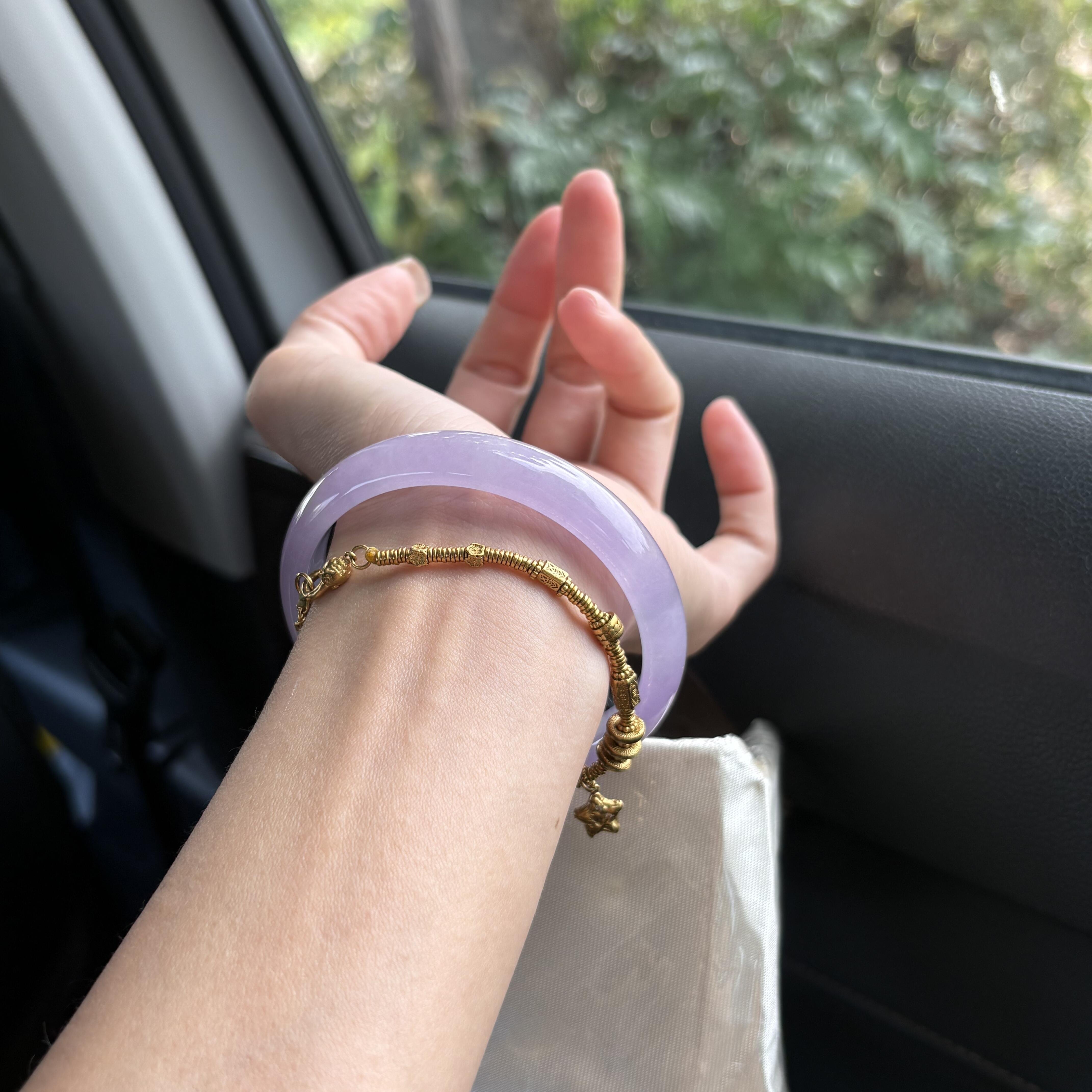 玉长情高端缅甸正品紫罗兰翡翠冰种真玉手镯子平安镯女款玉石处理