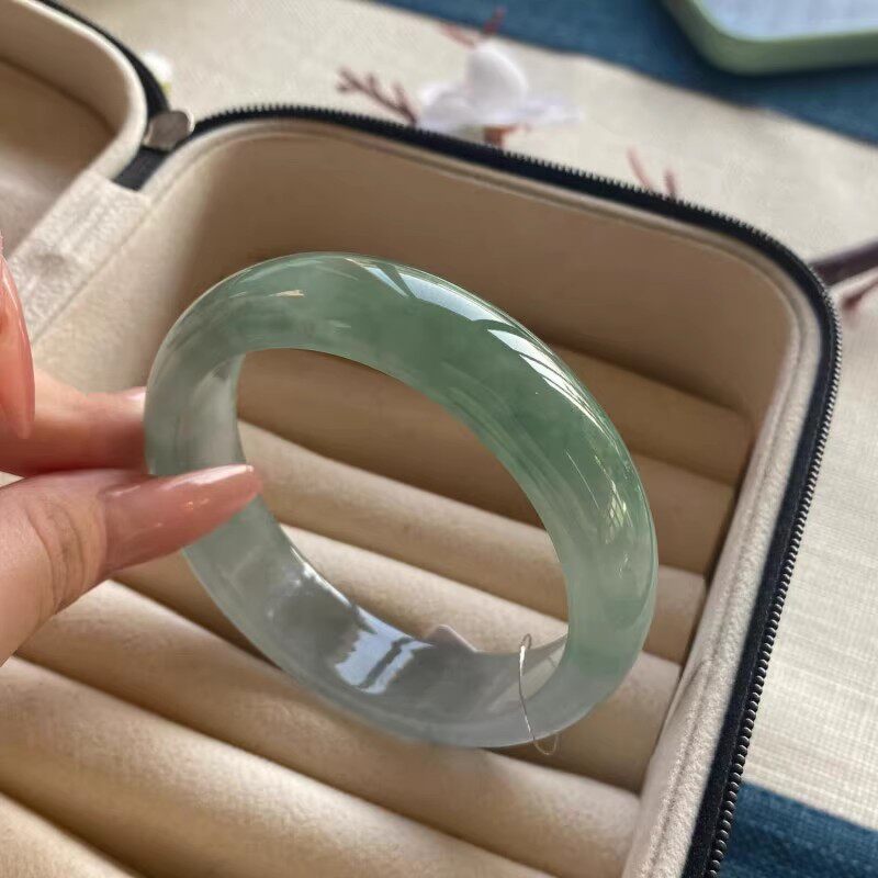 玉长情缅甸高冰种飘花油青翡翠玉手镯子女款贵妃镯翡翠真玉石送礼