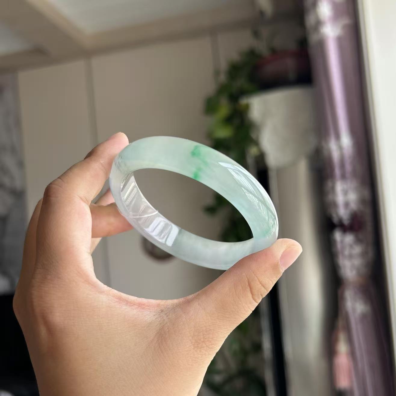 玉长情【烟汀织翠】高端糯冰种缅甸翡翠女款飘花一抹翠真玉石处理