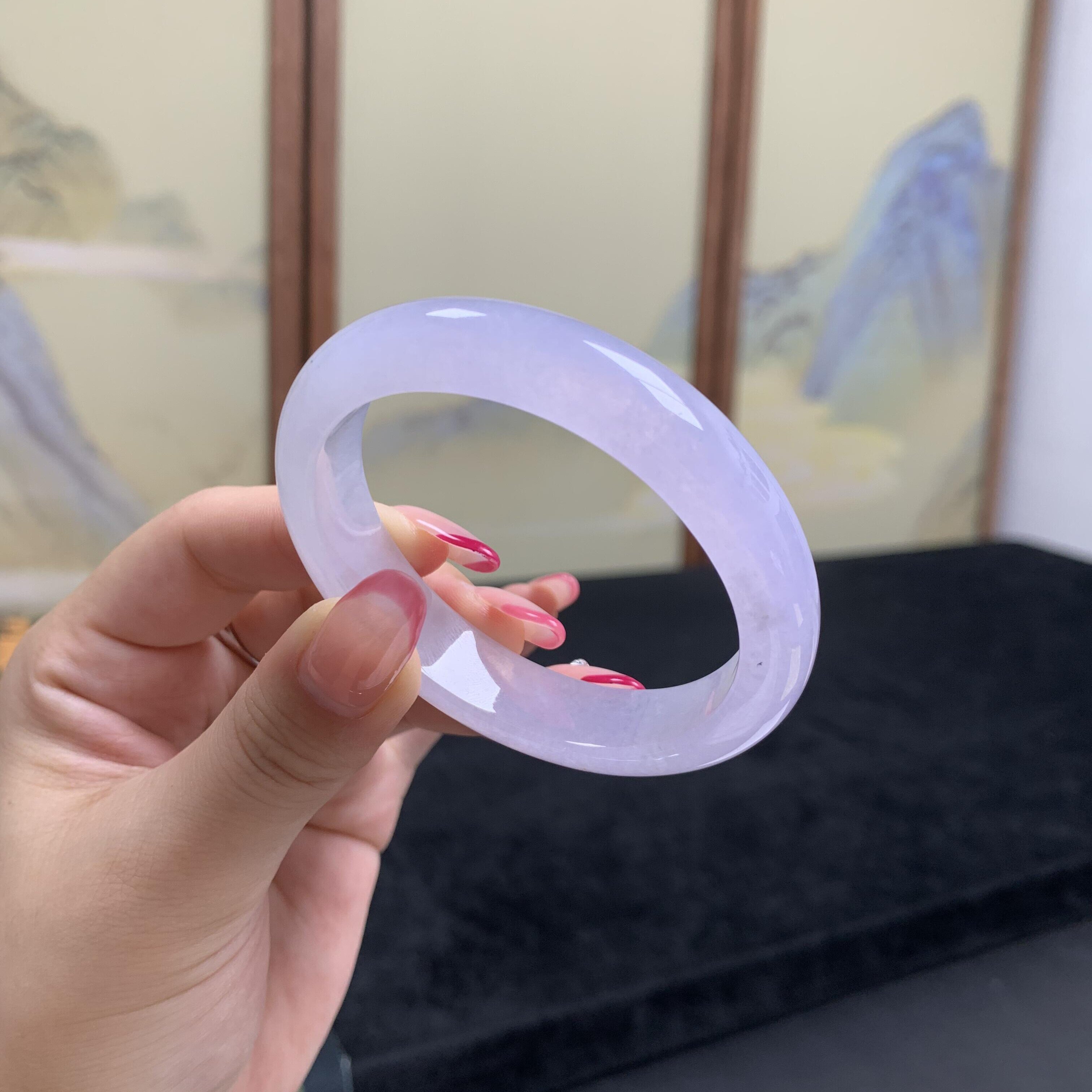 玉长情高端缅甸翡翠玉手镯子女款紫罗兰纯色冰透冰种春彩玉石处理