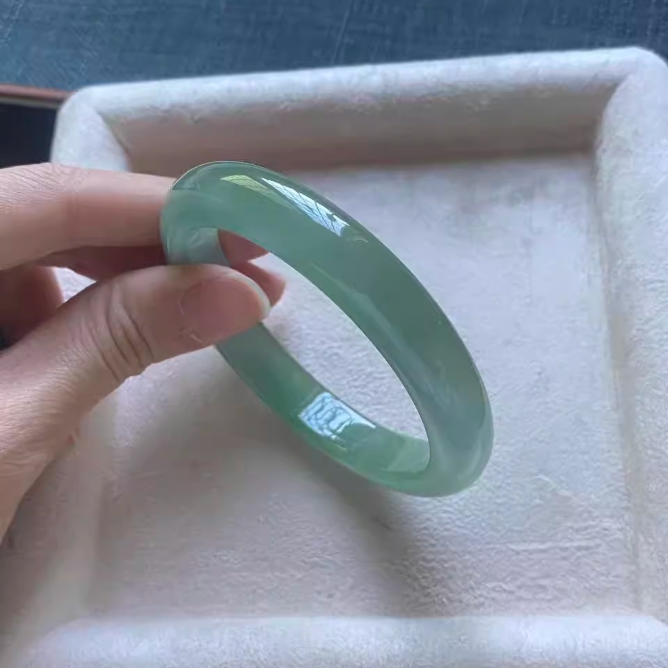 玉长情缅甸翡翠手镯真玉手镯子半山水油青飘花女款贵妃平安镯处理
