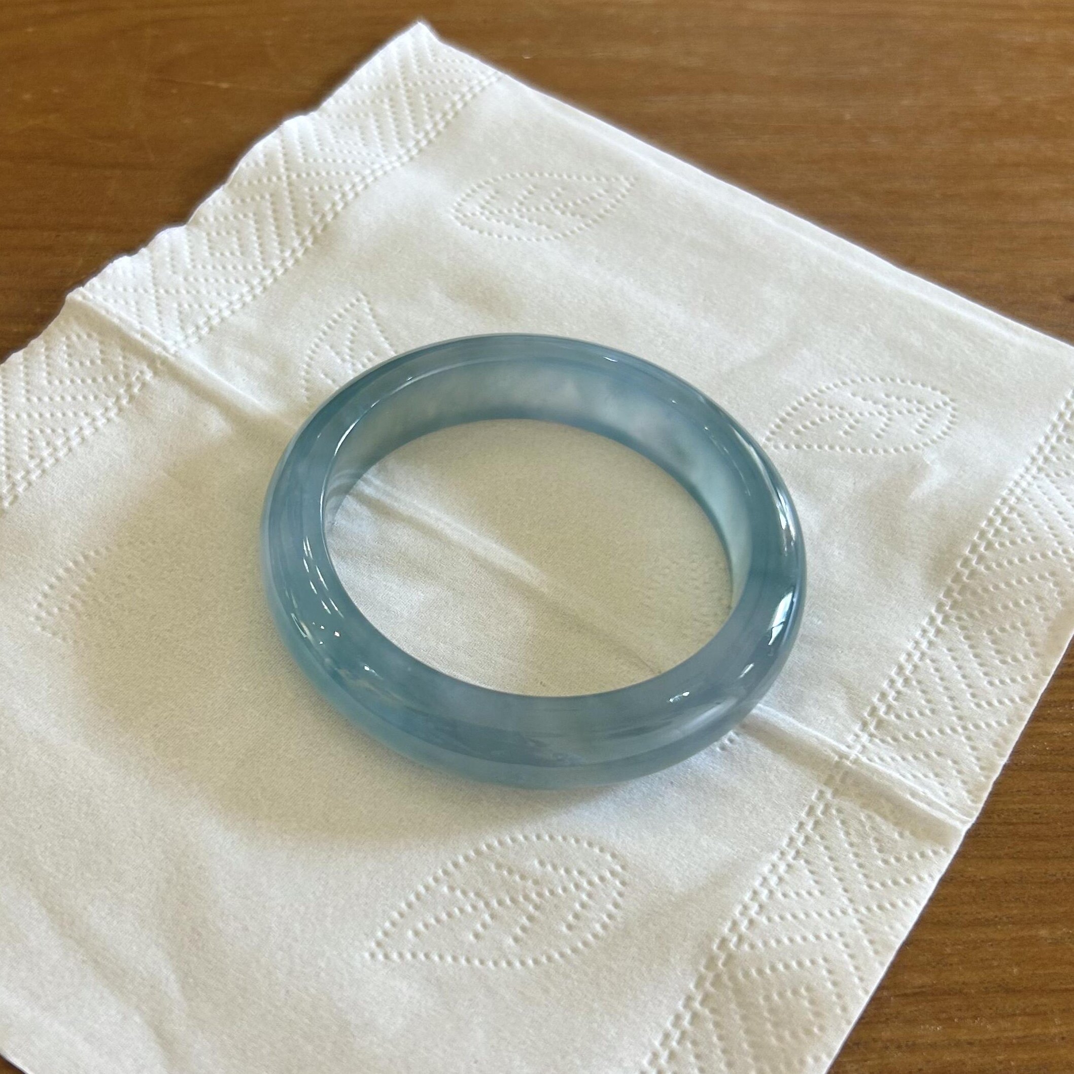 玉长情【泠茉凝华】缅甸高端翡翠冰透蓝水飘花玉手镯正品真玉处理