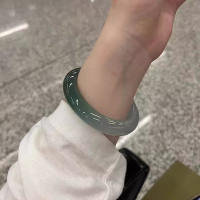 玉长情冰糯种高冰透深油青半山翡翠高档手镯子女款正品真玉石处理