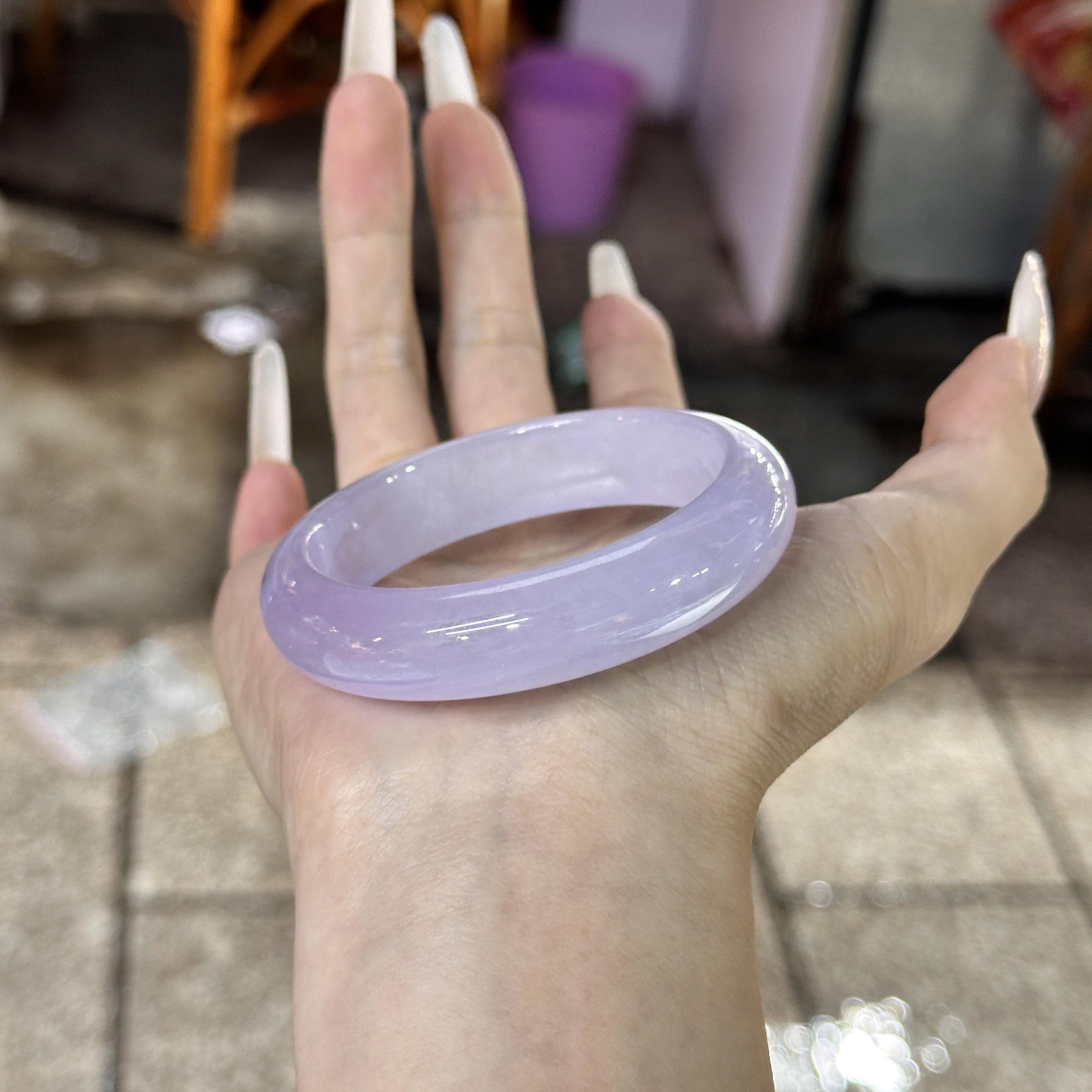 玉长情冰种高端缅甸翡翠正冰种品紫罗兰翡翠玉手镯子女款玉石处理