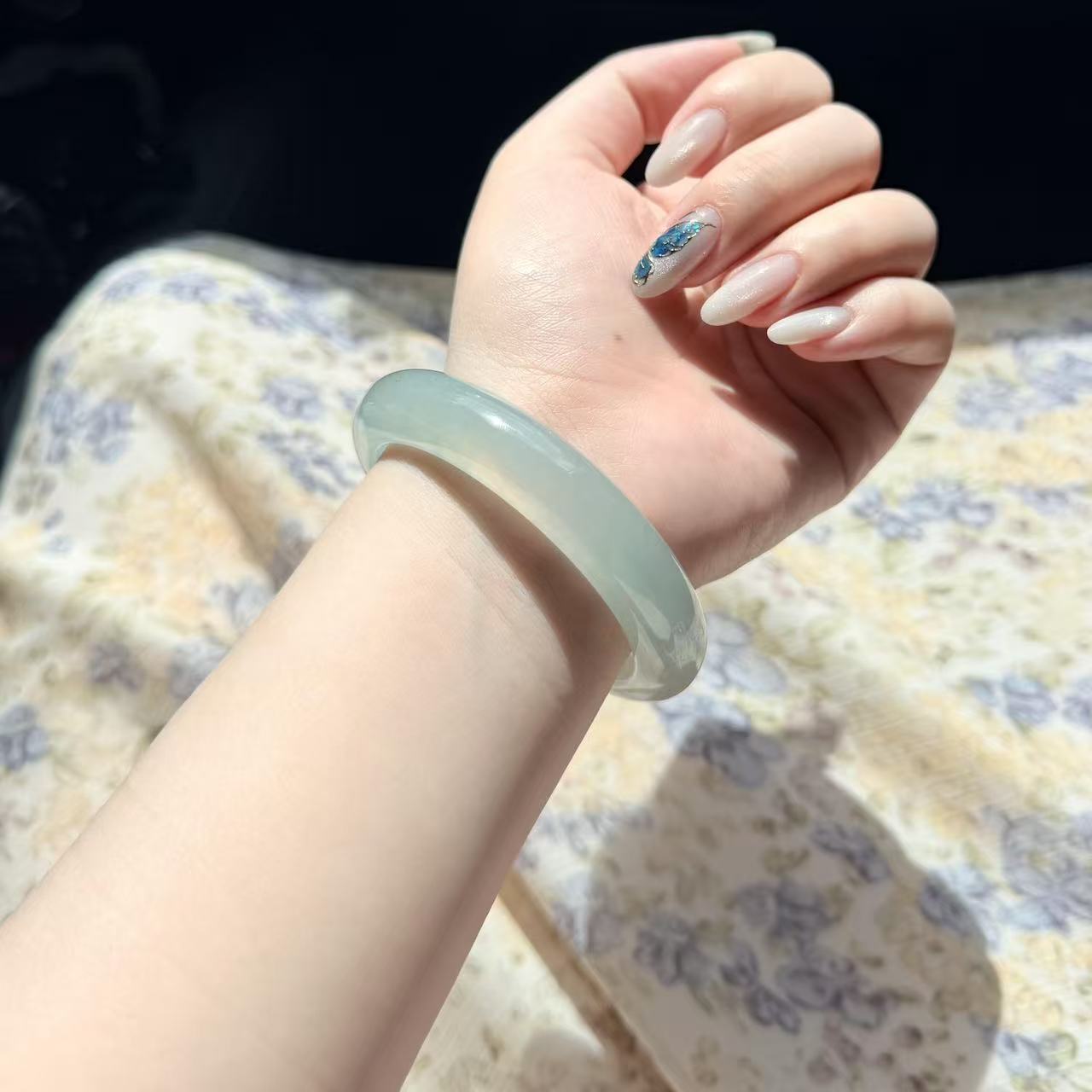 玉长情【月溶寒玑】高端缅甸翡翠玉手镯子高冰种浅青晴水正品处理