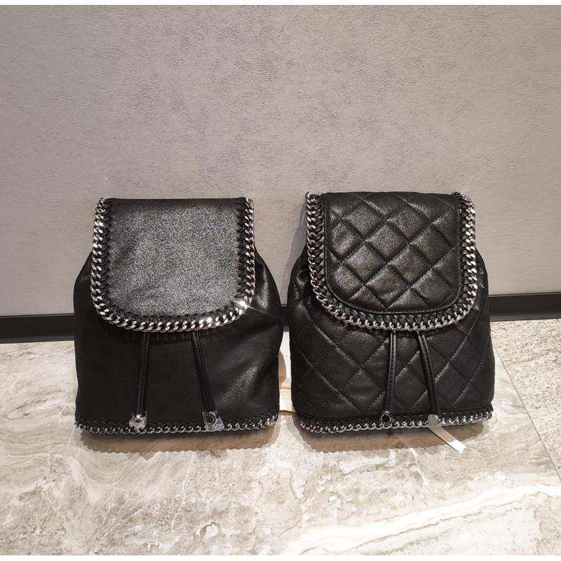 经典款stella黑色双肩包菱格链条包百搭简约低调小众背包