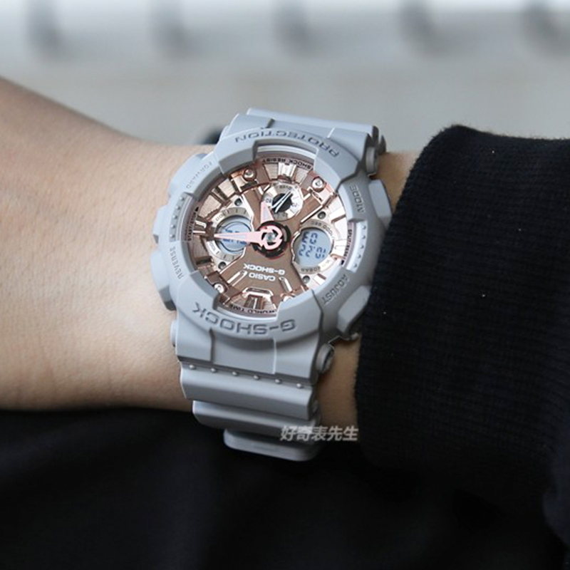 卡西欧G-SHOCK中性款灰色粉金运动手表女GMA-S120MF-8A/S110-封面