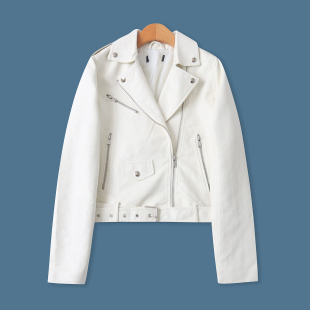 春秋新款 翻领拉链长袖 外贸女装 修身 上衣33423 时尚 pu皮机车服外套