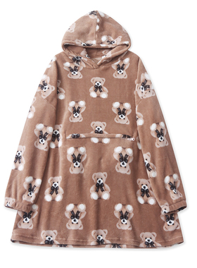 中长款毛绒家居服 秋冬新款外贸女连帽领长袖袋鼠袋套头绒衫33221