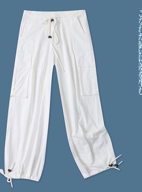 休闲工装裤  春夏新款外贸女装高腰抽绳拉链纽扣可束口长裤30231