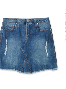 牛仔短裙  夏新外贸女装时尚修身自然腰拉链纽扣包臀半身裙28598