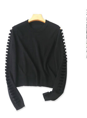 针织镂空毛衣 秋季新款外贸女装时尚圆领套头长袖显瘦针织衫27099