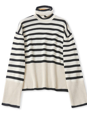 高领拼色毛衣 秋冬新款外贸女韩版宽松高领套头长袖开叉毛衣32682