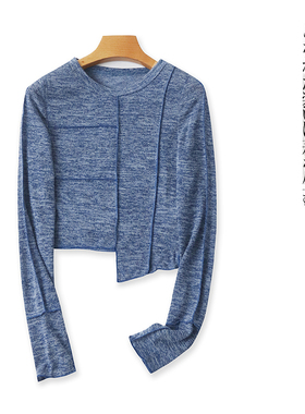 短款针织T恤 春夏新款外贸女装时尚修身圆领套头长袖显瘦T恤28470