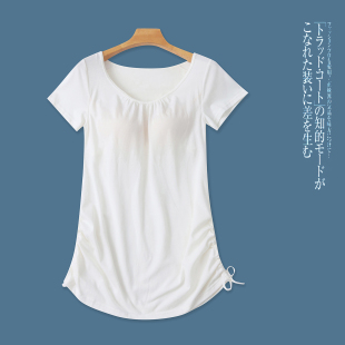 夏季 圆领套头短袖 新款 时尚 抽绳系带T恤31850 外贸女装 罩杯一体T恤