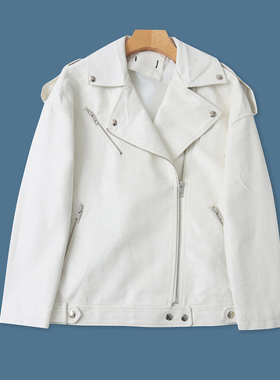 pu皮机车服外套 春秋新款外贸女装时尚宽松翻领拉链长袖上衣33427