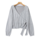 开衫 系带针织衫 上衣33285 时尚 减龄交叉V领长袖 春秋新款 外贸女装