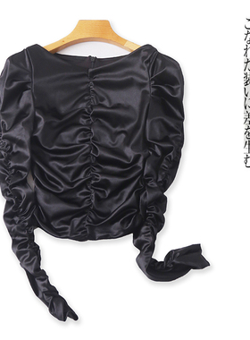 缎面褶皱小衫 春秋新外贸女装时尚圆领拉链套头长袖弹力衬衫29078