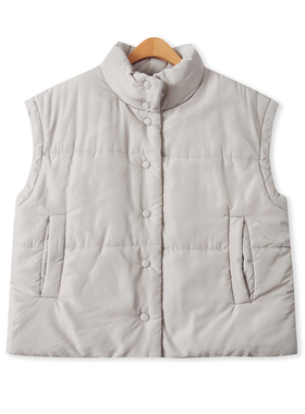 大码棉马甲 秋冬新款女简约百搭立领单排摁扣双口袋保暖棉衣32688