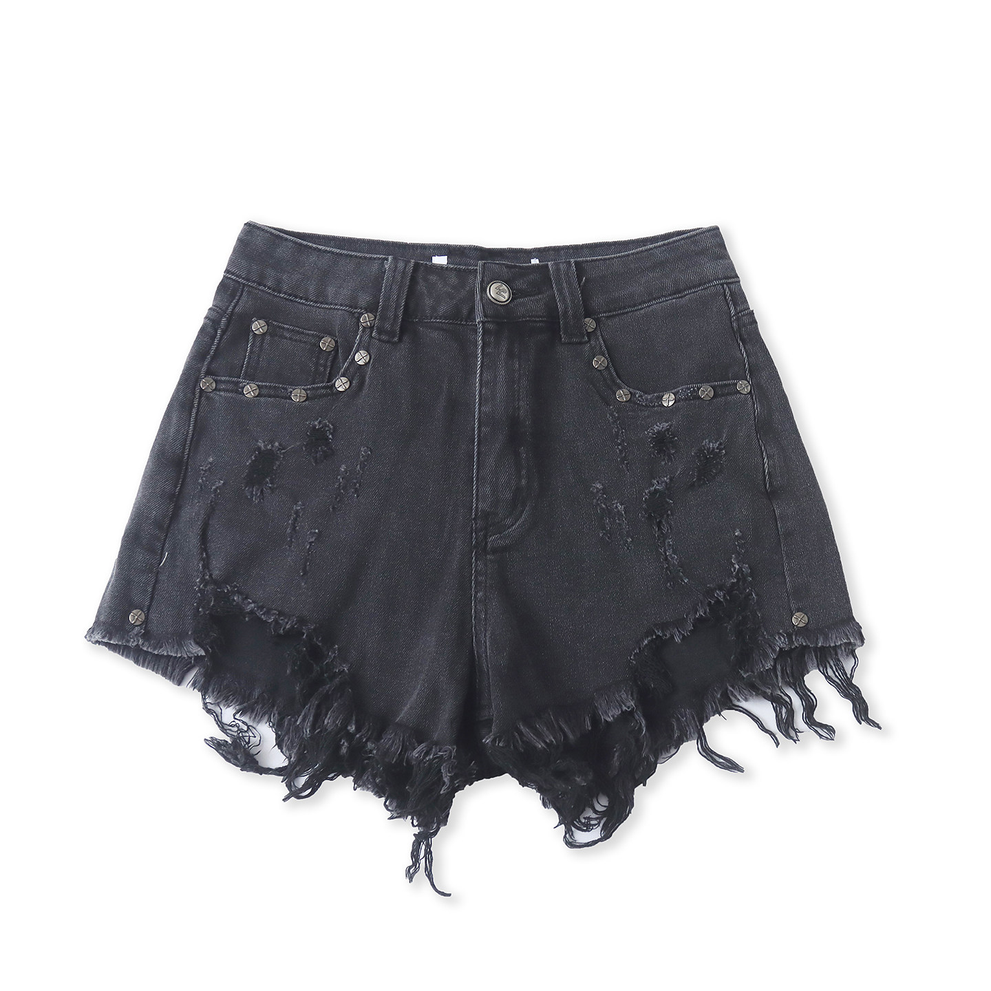 牛仔棉短裤 夏季新款女装时尚青春高腰拉链纽扣破洞流苏阔腿33310