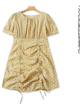 波点连衣裙 夏新款女装时尚减龄圆领短袖抽绳系带套头连衣裙31341