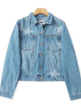 五角星牛仔外套  春秋新款外贸女装翻领单排扣长袖休闲外套33195