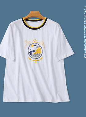 全棉T恤  男女同款  夏季新款休闲拼色圆领套头短袖印花T恤31383