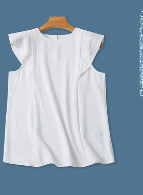 衬衫  夏季新款外贸女装时尚宽松圆领一粒扣套头飞飞袖衬衫31620