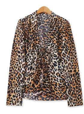 缎面仿真丝系带衬衫 夏秋新款外贸女装时尚翻领长袖显瘦衬衫32768