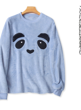 卡通毛绒家居服 冬季新外贸情侣舒适圆领套头长袖贴布绣上衣30171