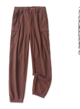 休闲磨毛工装裤 秋冬新外贸男女款松紧高腰纯色弹力束口长裤30062