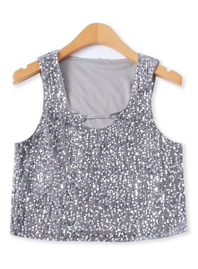 金丝绒亮片背心 秋季新款外贸女装时尚减龄圆领套头弹力短款32794