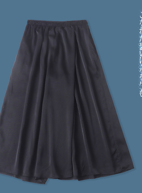 缎面仿真丝裙裤 春夏新款外贸女装时尚减龄松紧腰阔腿九分裤31026