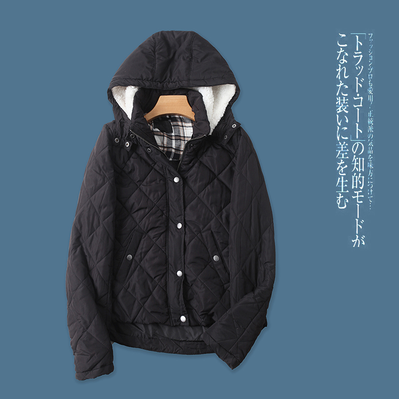 轻薄棉衣 秋冬新款外贸女装立领连帽长袖拉链摁扣双口袋棉服27585